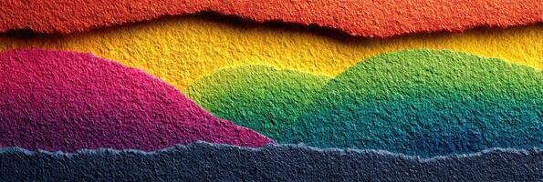 Colorful layers of torn paper create a vibrant landscape in abstract art photo