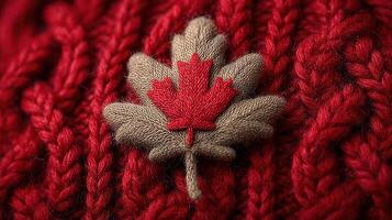 Warm knitted hat with Canadian maple leaf emblem for winter fashion enthusiasts in cold climate photo
