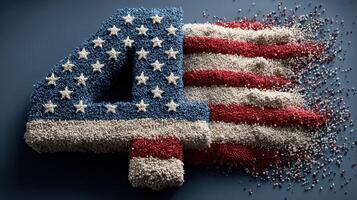 Fourth of July celebration symbol represented by colorful sprinkles shaped like the number four and an American flag photo