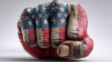Symbolic fist representing strength and unity with American flag design in distressed style photo