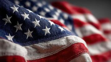 Colorful close-up of an American flag waving gently in the breeze during a sunny day in a public park photo