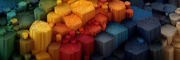 Colorful geometric crystal pattern showcasing hexagonal shapes in vibrant colors formed on a textured surface photo
