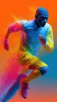 Dynamic runner in vibrant colors captures the essence of speed and energy through artistic expression photo
