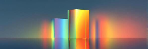 Colorful geometric shapes reflecting light in a modern abstract art setting photo