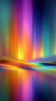 Vibrant abstract landscape with glowing colors and smooth reflections in a tranquil setting at dusk photo