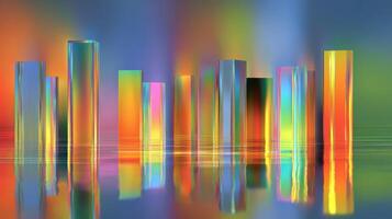 Vibrant abstract reflection of geometric structures in colorful light during a calm evening photo