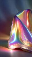 Colorful iridescent fabric draped artistically in an abstract setting with soft lighting photo