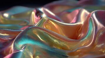 Shimmering fabric waves showcase iridescent colors and textures in soft light photo