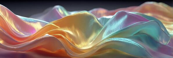 Colorful silk fabric drapes elegantly under soft lighting with vibrant hues and smooth textures photo