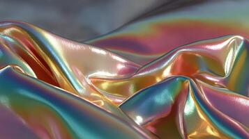 Colorful satin fabric draped artistically in soft folds with a shimmering finish capturing light photo