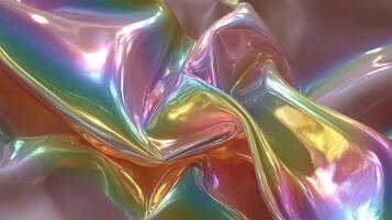 Colorful iridescent fabric folds creating a vibrant visual wave in natural light indoors photo