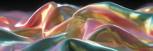 Colorful satin fabric drapes creating a mesmerizing wave pattern in soft lighting photo
