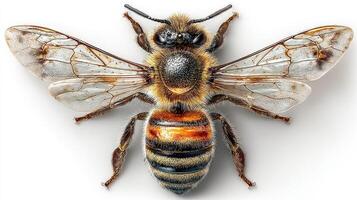 Close-up view of a bee showcasing intricate details of its wings and body photo