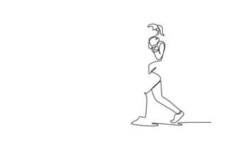 Self drawing animation of single line draw female boxer use uppercut punch combinations in boxing match. Getting in close to make opponent on ropes and knockout. Continuous line. Full length animated video