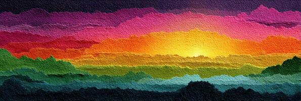 Vibrant sunset landscape painting showcasing rich colors and textures in a serene setting over rolling hills photo