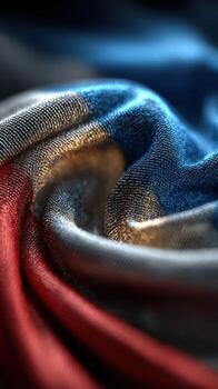 texturizado tela en rojo, blanco, y azul colores doblada artísticamente en un superficie foto