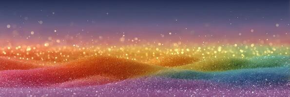 Colorful shimmering landscape with vibrant hues creating a magical atmosphere at dusk photo