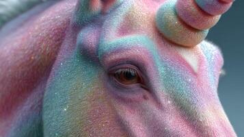 Close-up view of a sparkling unicorn showcasing vibrant colors and intricate details photo