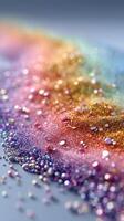 Colorful glitter spreads across a surface creating a vibrant visual display at various angles photo