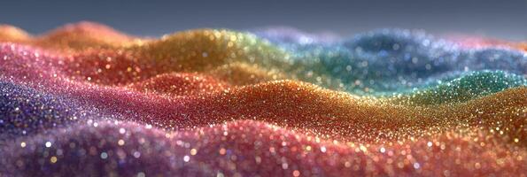 Colorful shimmering waves of glitter create a mesmerizing landscape resembling a vibrant dreamscape at dusk photo