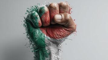 Hand with painted flag showing solidarity and strength during a cultural or social event photo
