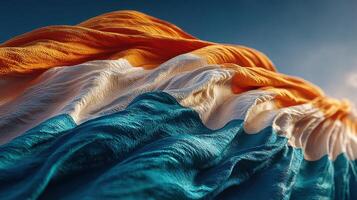Waves of vibrant colors display the beauty of a flag fluttering against a clear sky during daylight hours photo