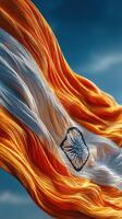 Waving Indian flag with vibrant colors against a clear blue sky showcasing national pride photo
