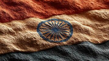 Indian flag texture depicting its vibrant colors and Ashoka Chakra detail on a textured background representing national pride photo