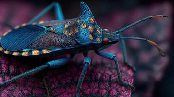 Colorful insect resting on a leaf in a vibrant garden during the afternoon light photo