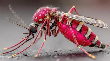 Colorful mosquito showcasing intricate patterns and vibrant hues on a close-up, captured in a natural setting during daylight hours photo