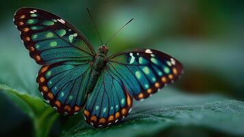 Colorful butterfly resting on a leaf in a lush garden during a sunny afternoon photo