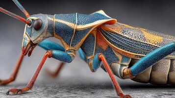 Vivid close-up of a colorful grasshopper showcasing intricate details and textures in its natural habitat photo