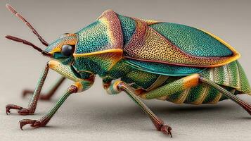 Colorful beetle capturing nature's beauty with vibrant patterns and intricate details in a macro setting photo