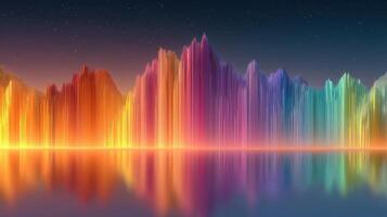 Vibrant mountain range reflects colorful light in a tranquil lake at twilight photo