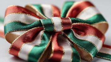 Colorful ribbon bow displayed elegantly on a neutral background for festive occasions and celebrations photo