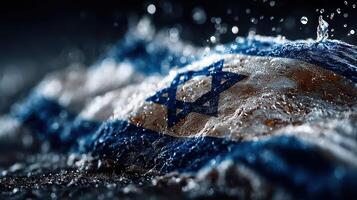 Israel flag submerged in water with dynamic splashes creating a dramatic effect photo