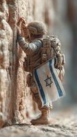 Soldier at historical site with national flag honoring tradition and memory in a meaningful moment of reflection photo