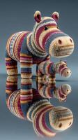 Colorful knitted hippos showcase vibrant designs and intricate craftsmanship in a creative setting photo