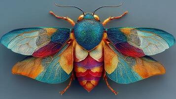 Colorful moth perched on a surface showcasing intricate details during midday light photo