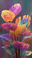 Vibrant tropical leaves display stunning colors in an artistic arrangement, showcasing nature's beauty in abstract forms photo