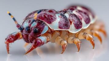 Colorful insect with intricate details and water droplets on its body observed in a close-up shot during daytime photo