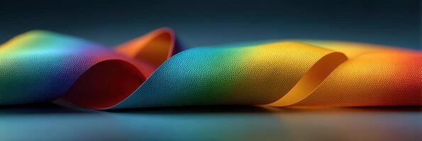 Colorful ribbon curls elegantly on a smooth surface showcasing vibrant hues and textures in a detailed close-up setting photo