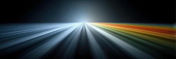 Vibrant lines converge toward a bright light in an abstract digital landscape with gradients of color photo