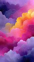 Vibrant watercolor clouds showcase a stunning sunset in rich hues of purple, pink, orange, and gold across the sky photo