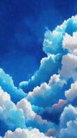 Dramatic blue sky with fluffy white clouds during the day, showcasing vivid hues and textures of nature photo