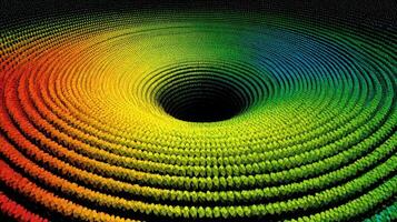 Colorful spiral pattern creates visual depth and intrigue with a dark center and vibrant hues, showcasing an engaging design photo