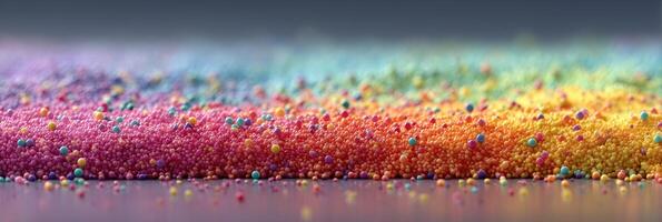 Colorful sugar granules create a vibrant rainbow effect on a surface under natural light photo