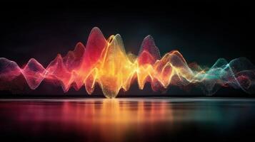 Vibrant sound waves create a dynamic visualization in a dark environment photo