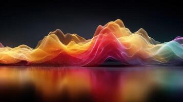 Colorful abstract landscape with flowing waves reflecting vibrant hues in low light setting photo