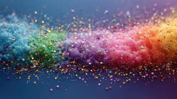 Colorful glitter and vibrant powder create a sparkling effect on a dark background during a creative arts project photo